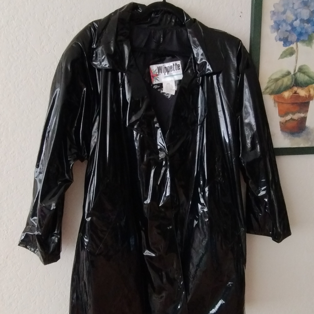 Vintage  Black  Vinyl Ladies Rain Coat - by Gallery